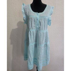 Melissa Odabash Blue Lace Ruffle-Sleeve Button-Front Dress M fairycore